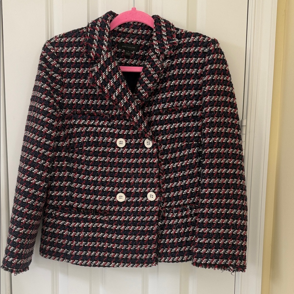Ann Taylor Black and Red Tweed Blazer